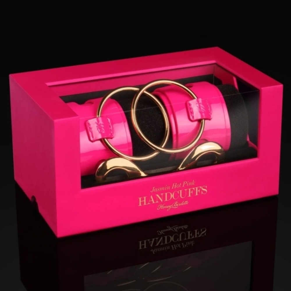 Honey Birdette Vibrant Pink Handcuffs with Gold Accents
